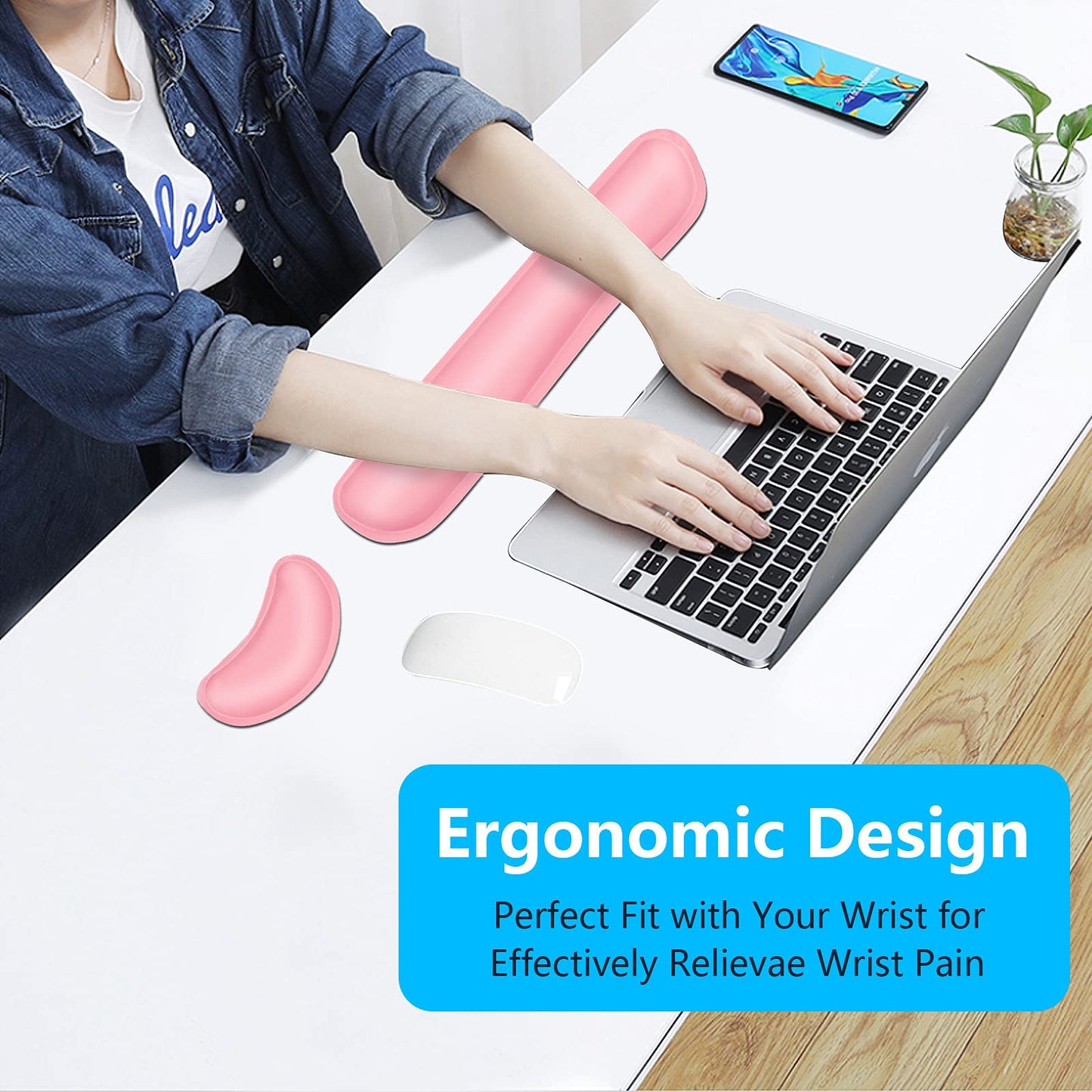 Dapesuom Keyboard Wrist Rest Set, Cute PU Leather Wrist Cushion for Computer Keyboard and Mousepad, Memory Foam Mouse Pad Rests Support with Non-Slip