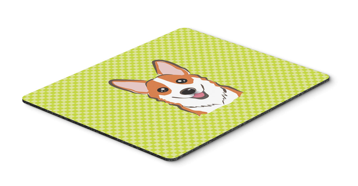 Caroline's Treasures BB1316MP Checkerboard Lime Green Corgi Mouse Pad, Hot Pad or Trivet for Home Office Gaming Working Computers Laptop Mouse