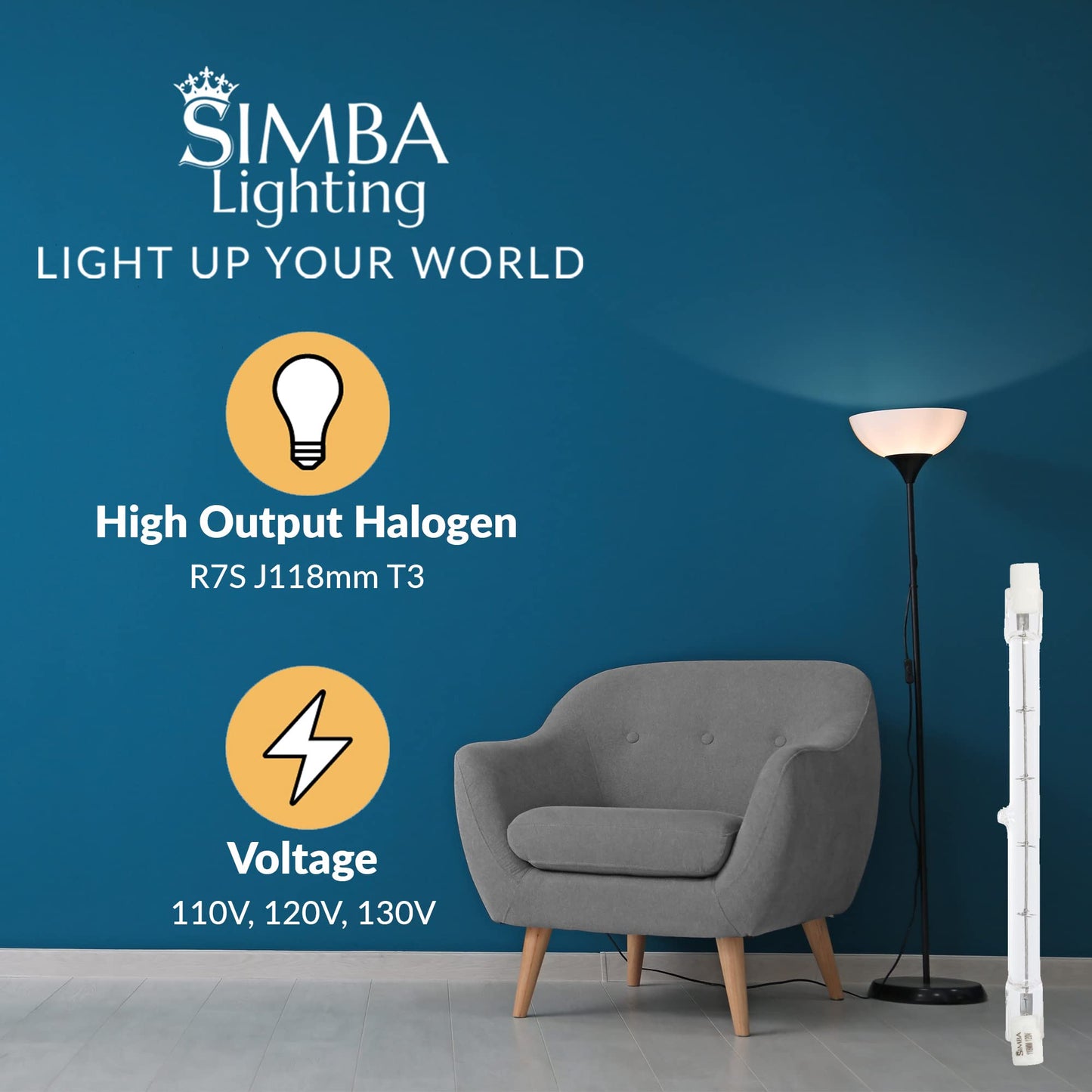 Simba Lighting Halogen R7S 118mm T3 150W Dimmable 1500lm 120V 2700K, 5 Pack