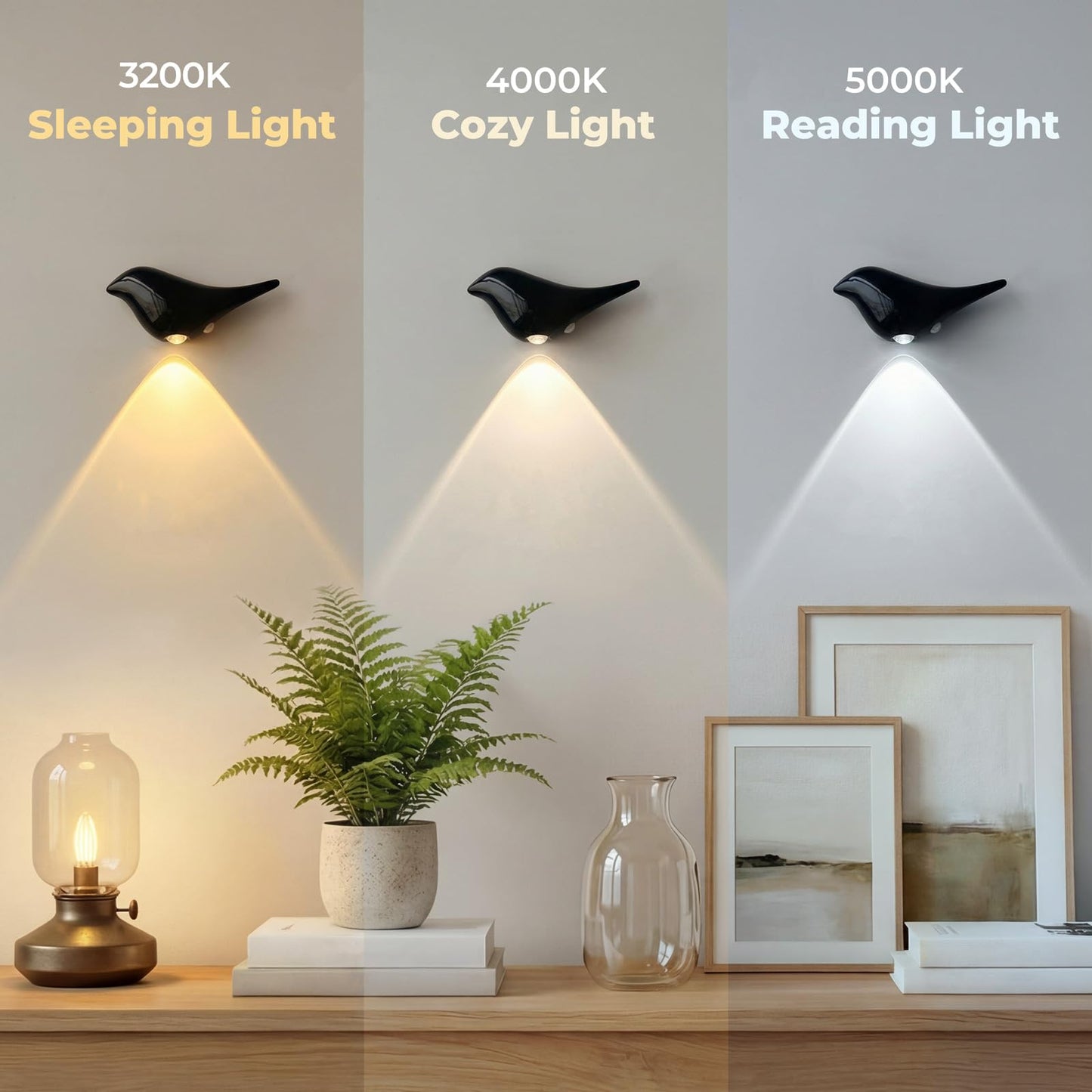Civicia 2-Pack ObsidianBird Wall Light, Cordless Motion Sensor Night Light