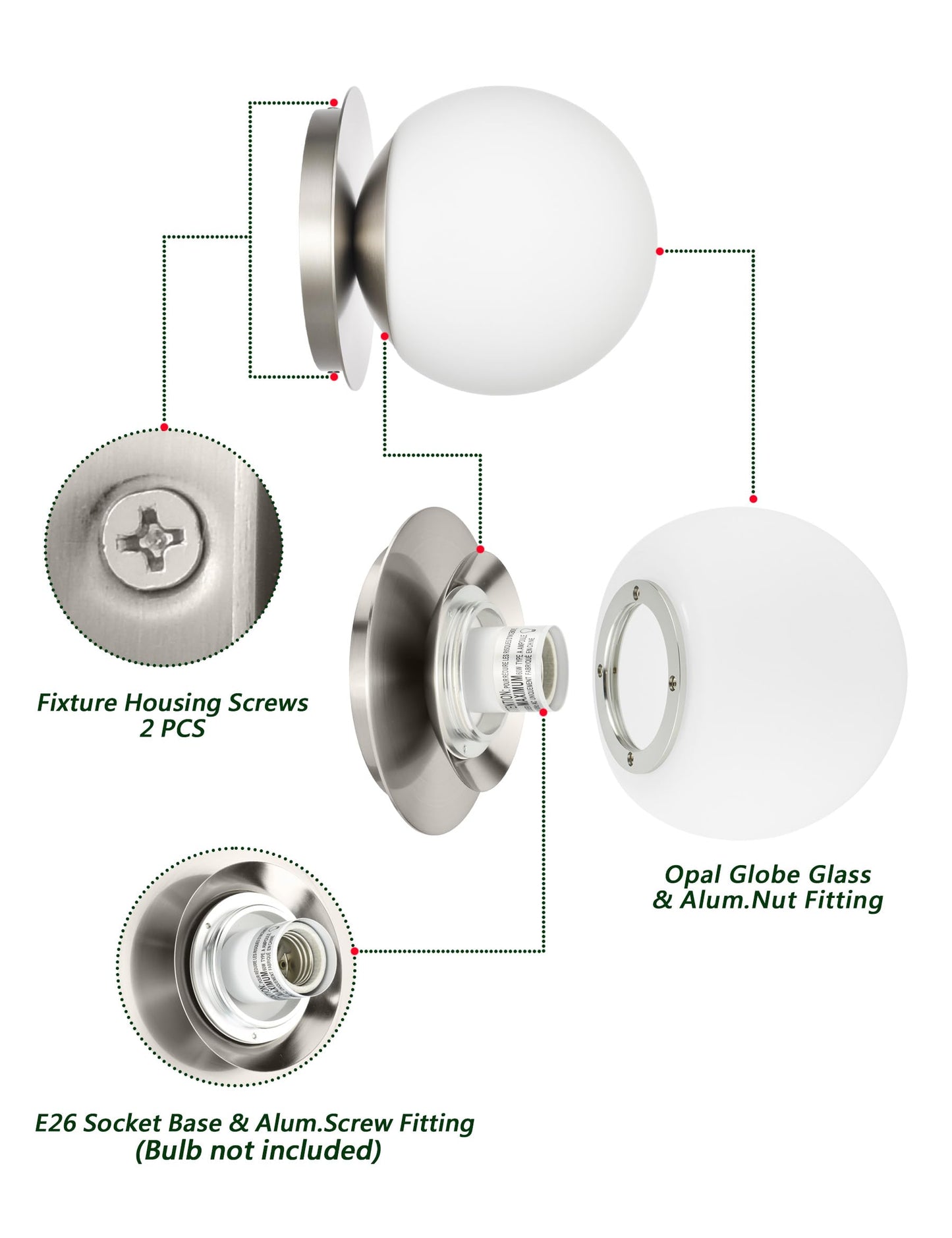 Hanaloa Wall Sconces, 1 Light Modern Globe Sconce in Brushed Nickel, Wall Light for Bedroom Bathroom Living Room & Hallway Vanity Lighting, Ceiling