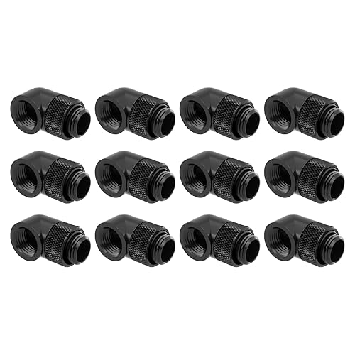 dracaena.io 12 Pack G1/4" 90° Rotary 360° Swivel Fitting, Male to Female Extender Adapter for PC Water Cooling Loop, Computer Liquid Cooling Fittings