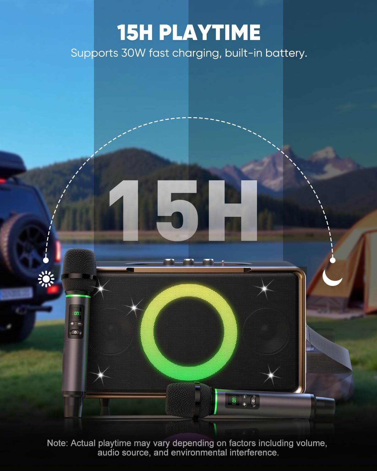 GFEEN Party Bluetooth Speaker: 100W Peak Loud! Deep Bass, 15H Playtime, Large Wireless Speakers, Powerful Sound, Light Show, Fast Charging