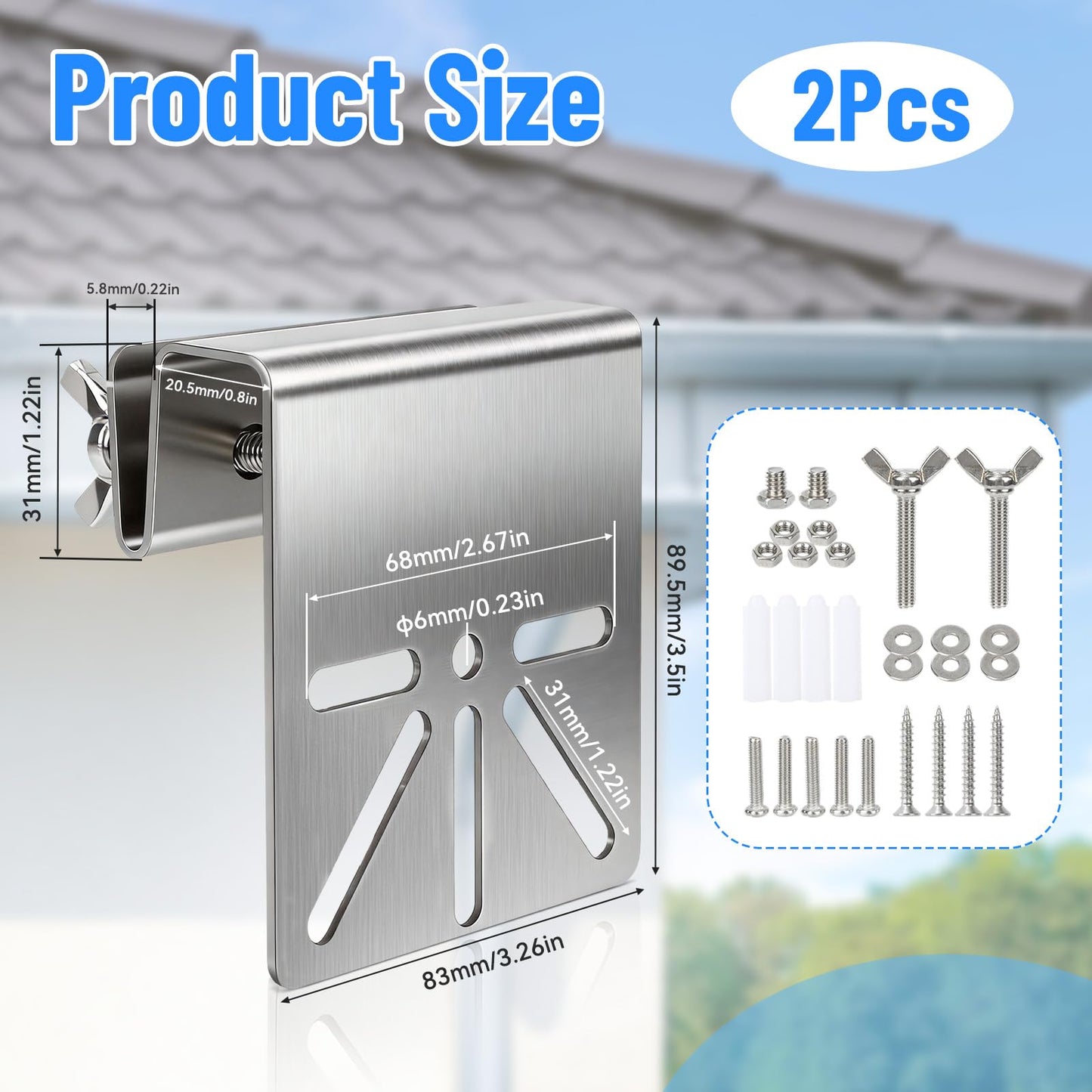 2 Pcs Gutter Mount Bracket for Eufy Security SoloCam S340/E30, Stainless Steel Gutter Mount for Security Camera with Anti-Rust Screws, No Drill