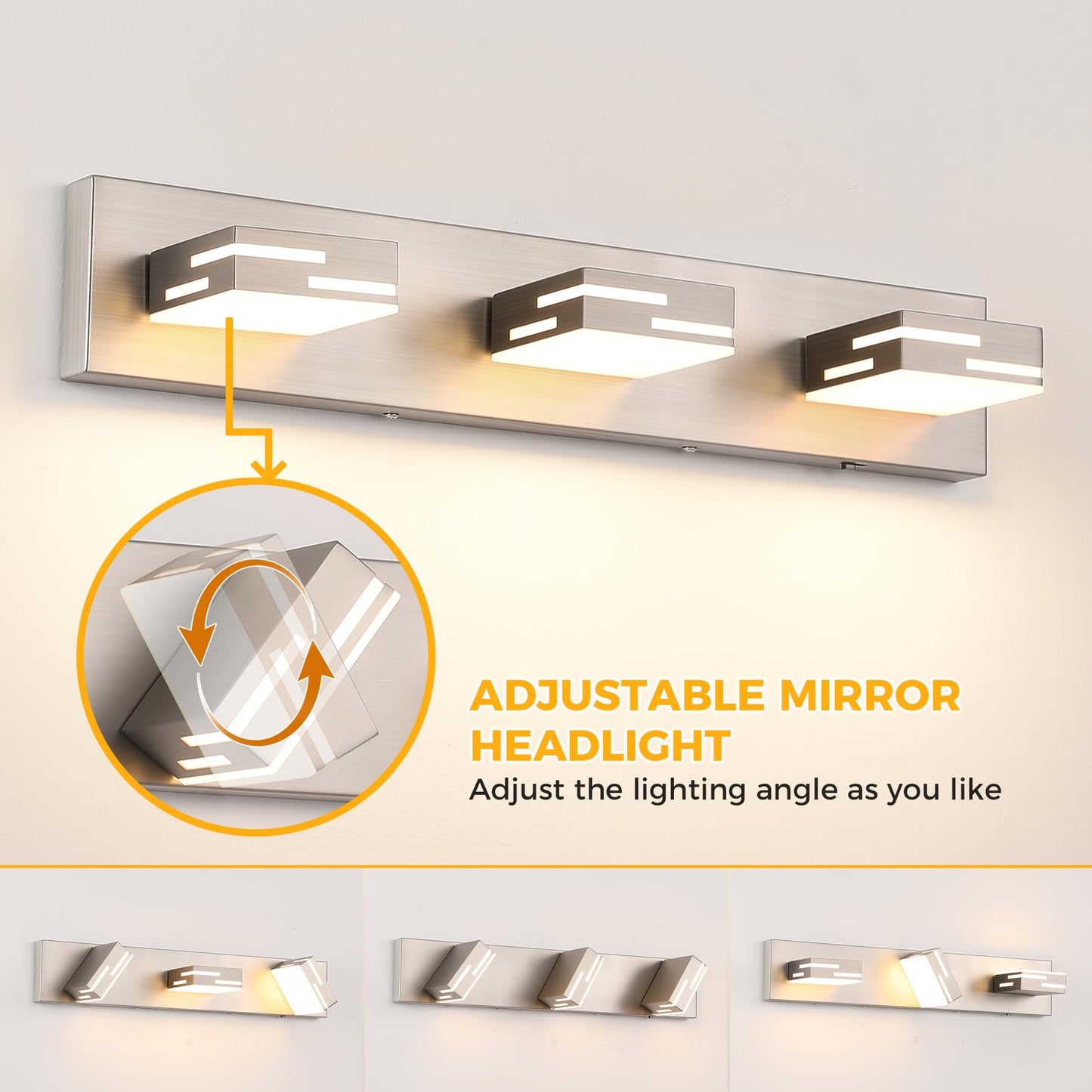 MKBNG 3-Light 5CCT Modern Bathroom Vanity Light Fixtures, 24-Inch 350° Rotatable LED Vanity Lights Over Mirror, Dimmable Brushed Nickel Wall Sconce