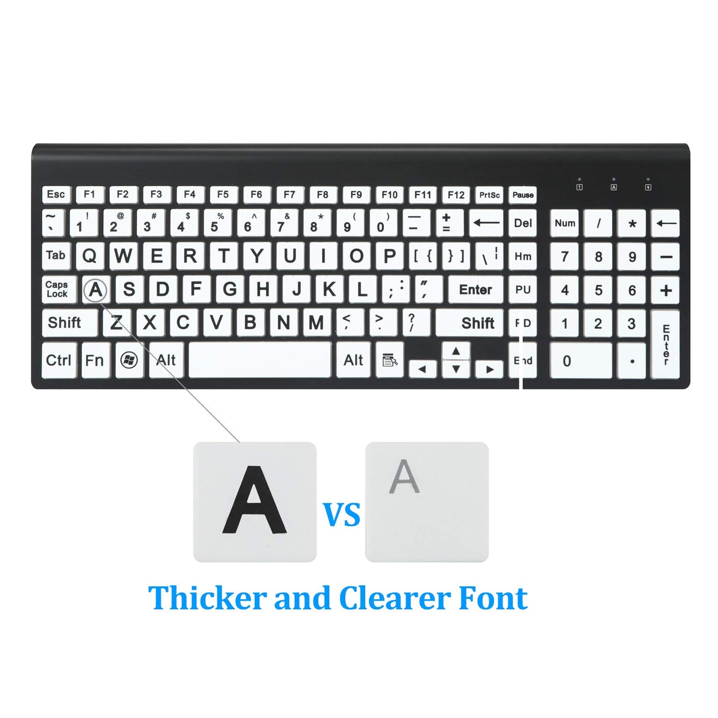 Full Size Large Print 2.4g Wireless Keyboard and Mouse with Oversized Print for Visually Impaired Low Vision Individuals (Black)