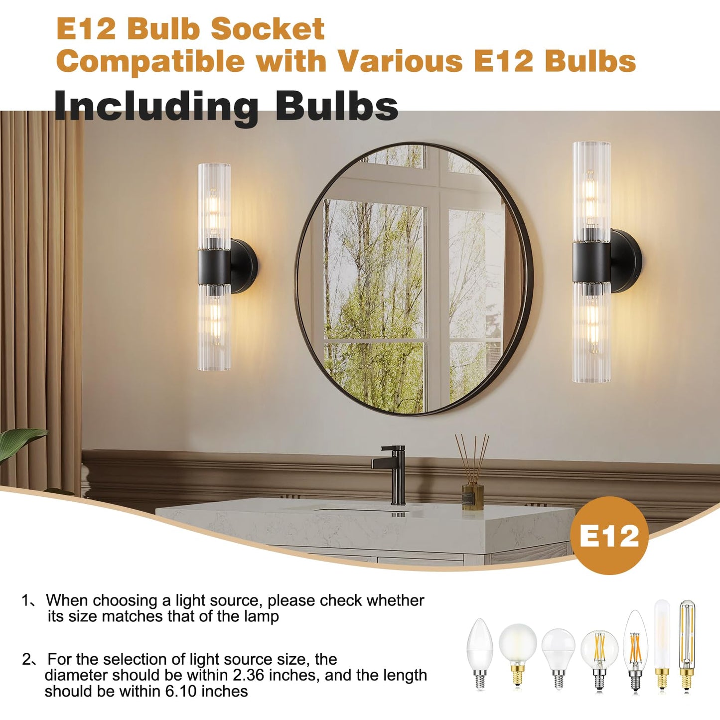 Timeweave Bathroom Light Fixtures 2-Light, Modern Vanity Light for Bathroom, Wall Sconce, Bath Light with Glass Rods Shades for Mirror Bedroom Hallway