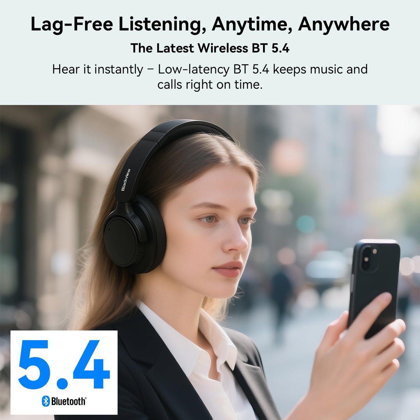 Blackview FitBuds H1 Over-Ear Bluetooth Headphones, Hi-Res Audio, Hybrid ANC, 65H Playtime, Bluetooth 5.4, USB-C Fast Charging, ENC Mics, Comfortable…