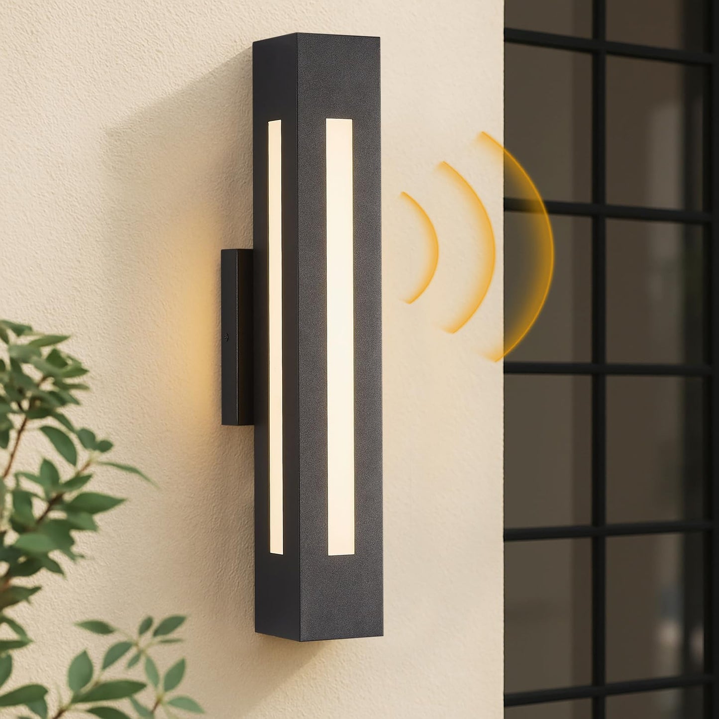 Mythluma Automatic Outdoor LED Wall Light - Dusk to Dawn Sensor, 30W 2100LM for Large Entrances, 4.33x19.7 Inch IP65 Waterproof Black