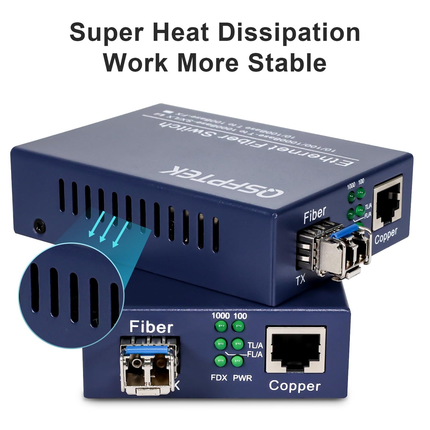 A Pair Gigabit Ethernet Media Converter, 10/100/1000Mbps Networks Ethernet to Fiber Media Converter, with 2pcs 1000Base-LX SFP Module (1.25Gb/s