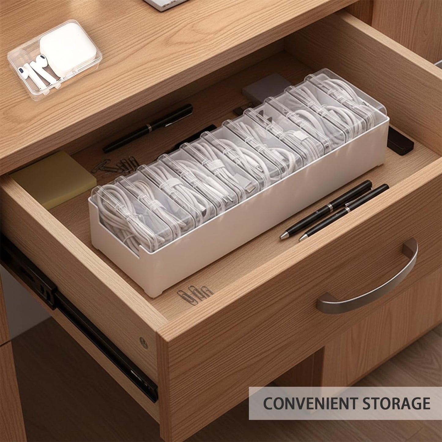 11 Case Cable Storage Box with Cable Straps and Label Stickers, Cord Organizer for Charging Cables, USB Wires, Earphones - Travel Cable Holder for