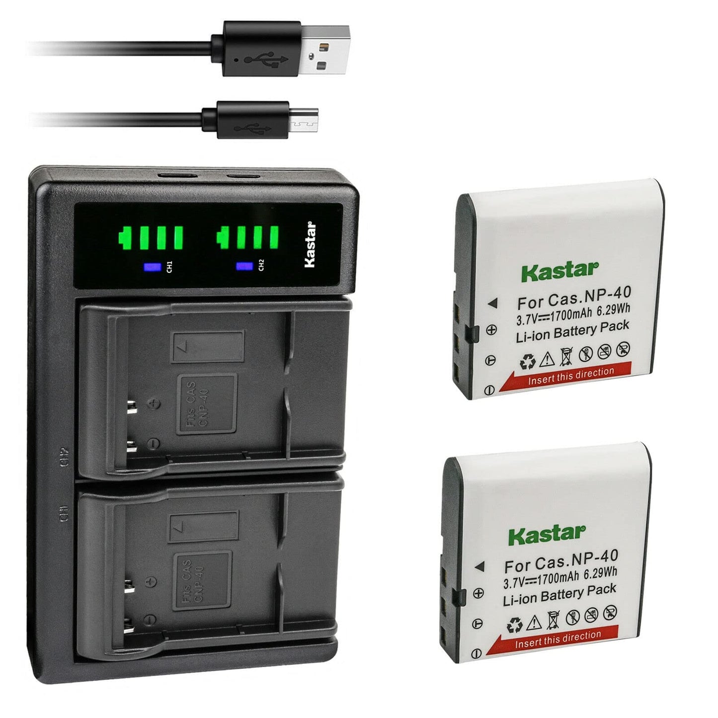 Kastar 2-Pack NP-40 Battery and LTD2 USB Charger Replacement for Minolta MN4K100Z 4K Ultra HD, Minolta MN4K30NV 4K Ultra HD / 30 MP, Minolta MN100HDZ