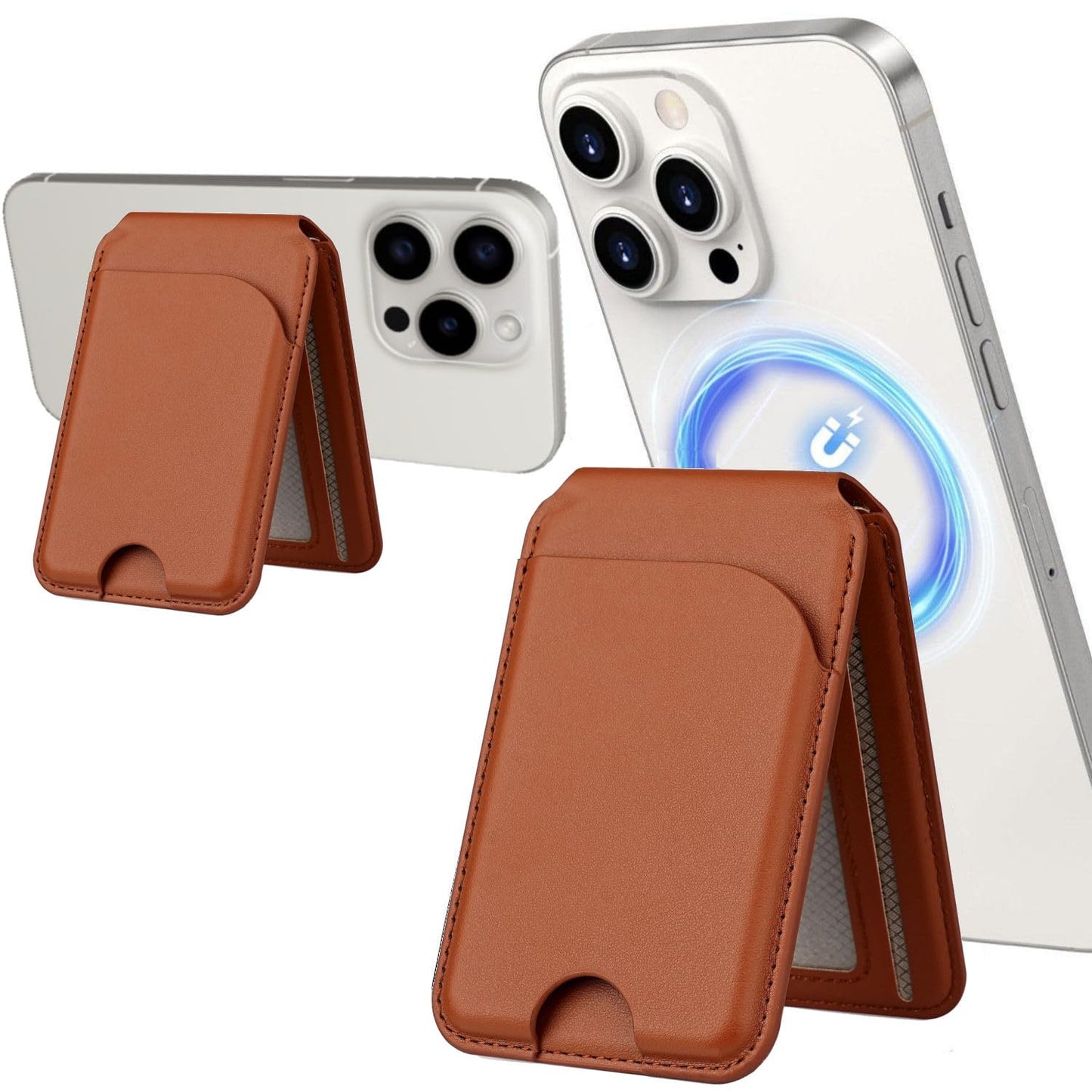 Tapp Collections Magnetic Wallet Card Holder Wallet for Magsafe of Apple iPhone 17/16/15/14/13/12 Series with Adjustable Phone Stand - Light Brown