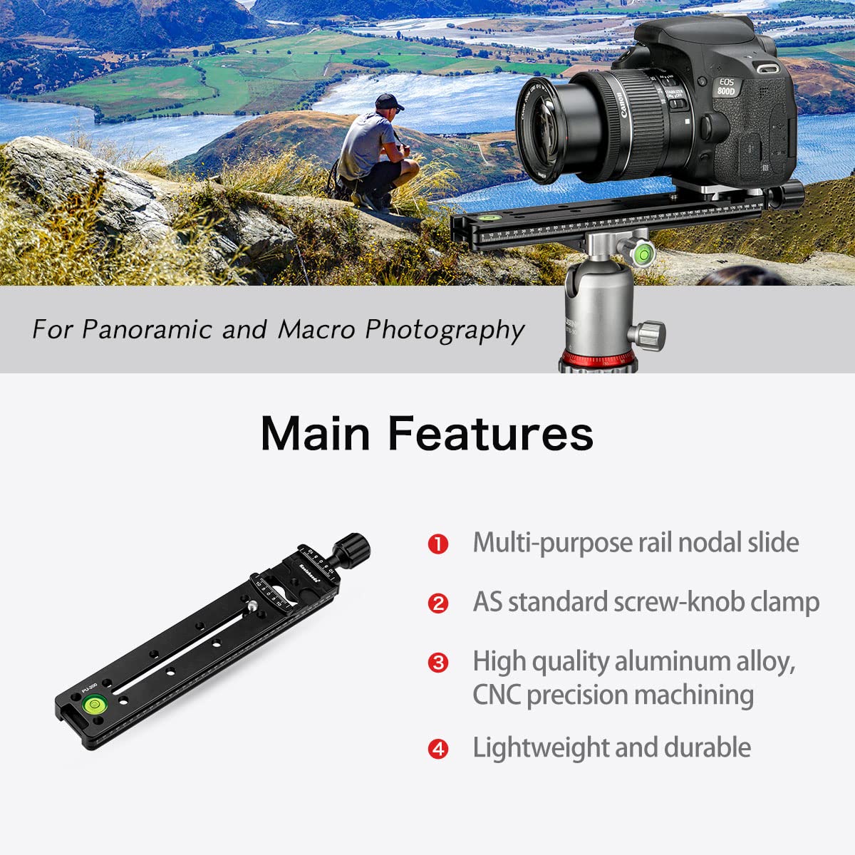 Koolehaoda 200mm Camera Rail Nodal Slide Metal Quick Release Plate Clamp Compatible with Arca Swiss for Camera