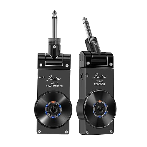 Rowin 2.4G Guitar Wireless System Transmitter Receiver for Electric Guitar Bass Violin with Rechargable Battery, USB Cable (Full Black)