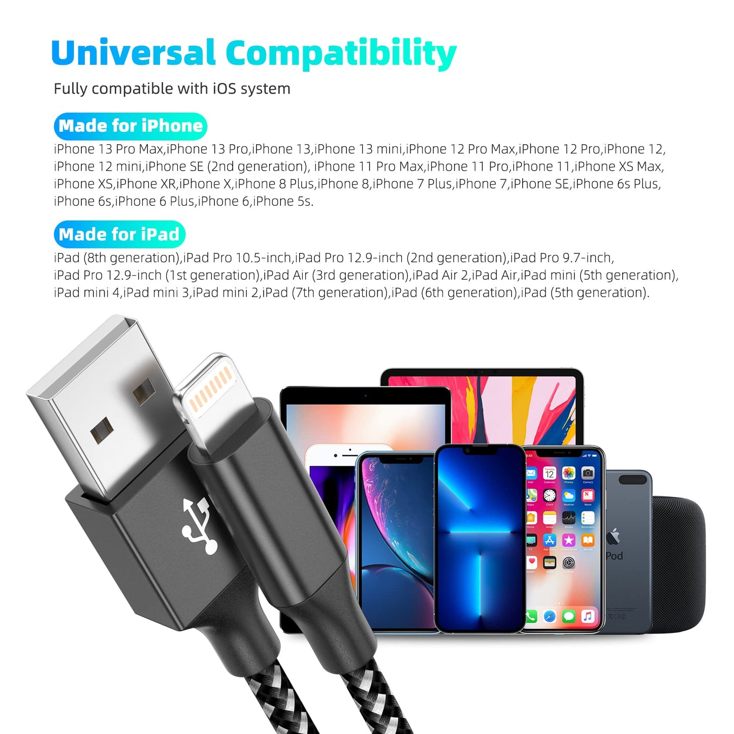 iPhone Charger Apple MFi Certified 3pack 10FT Long Lightning Cable Fast Charging High Speed Data Sync USB Cable Compatible iPhone 14/13/12/11 Pro…