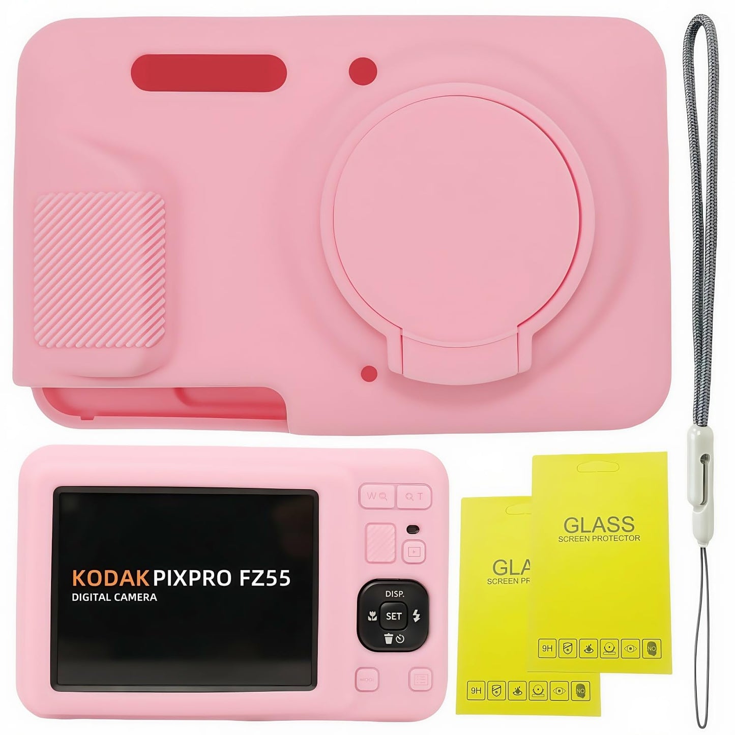 SZHSYJY Case for Kodak PIXPRO FZ55,FZ55 accessories,Soft Silicone Protective Case Removable Lens Cover,Comes with 2 Screen Protectors and 1 Wrist