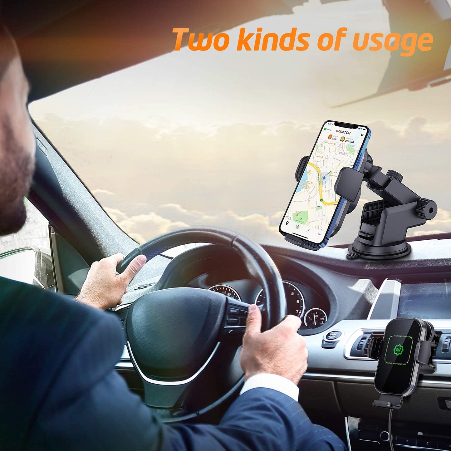 WixGear Wireless Car Charger, (New Version Automatic Arms) Auto-Clamping Fast Wireless Car Charger, Phone Holder for Car, 15W Qi Fast