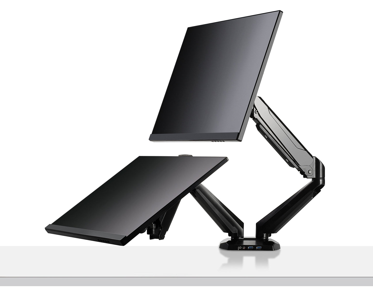 Fotolux Dual Monitor Mount| Ultra-Flex Dual-Arm Monitor Desktop MountFor 15"-27" with USB and Audio Ports| Extending &Retracting Arms|Increase Desk
