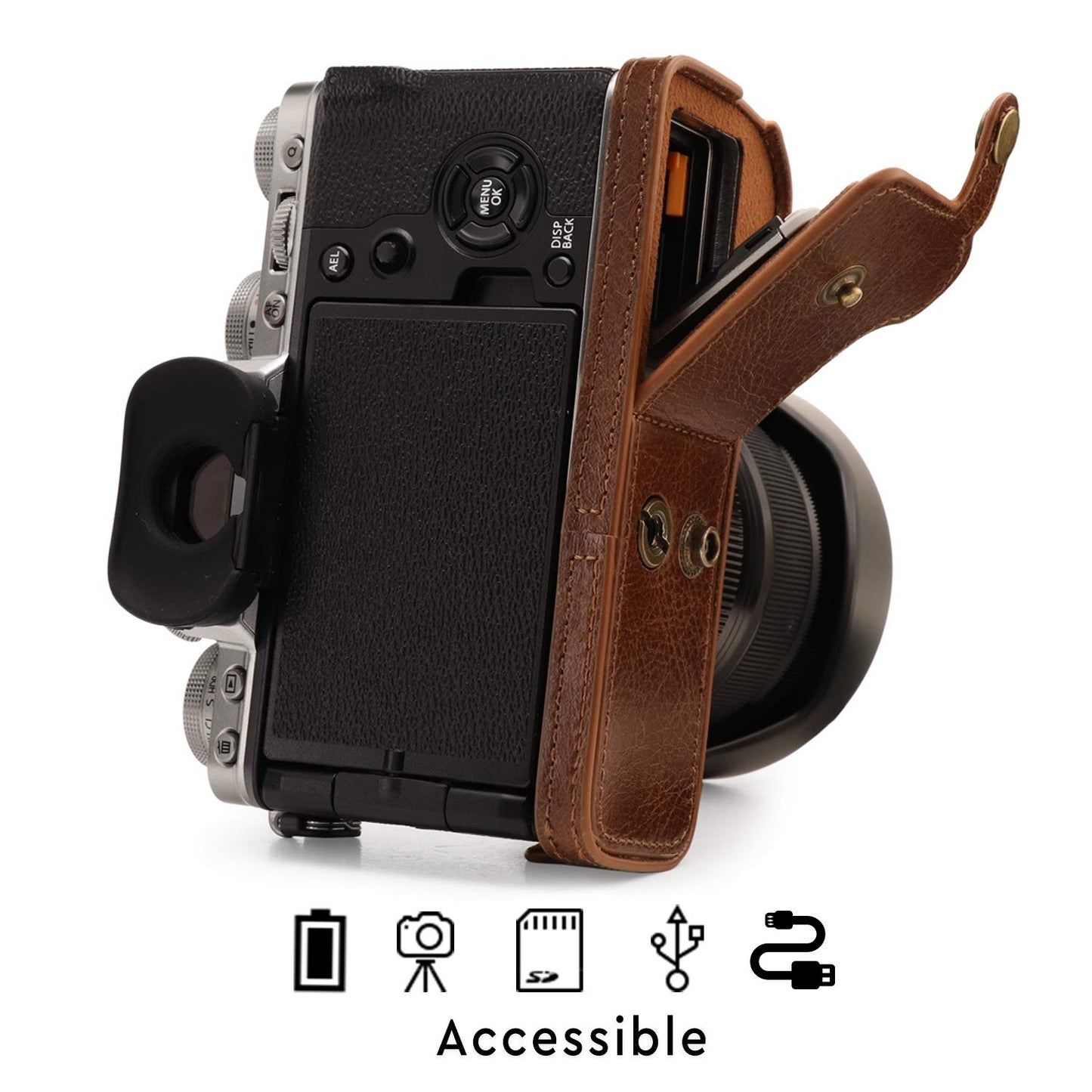 MegaGear MG1922 Ever Ready Genuine Leather Camera Case Compatible With Fujifilm X-T4 (Xf16-80MM) - Brown