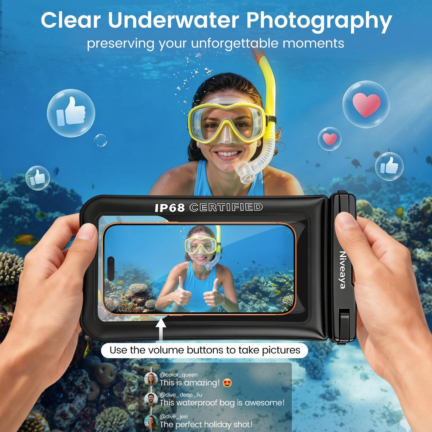 Niveaya Waterproof Phone Pouch, Waterproof Phone Case Compatible for iPhone 15 14 13 12 Pro Max Up to 7", IPX8 Cellphone Kayak Accessories, Travel