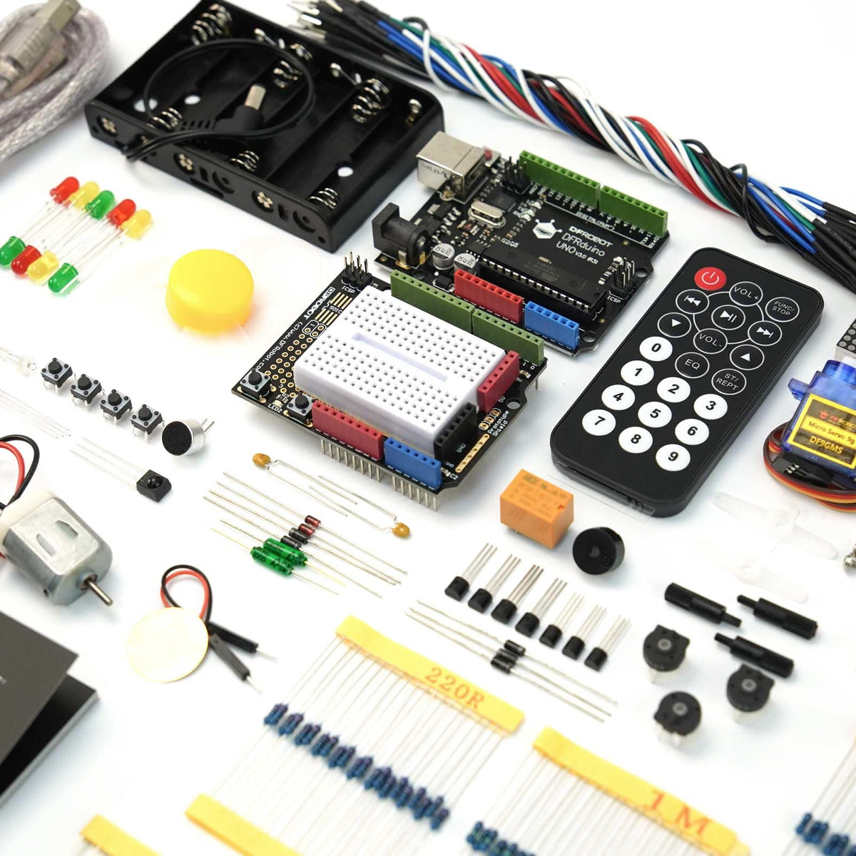 DFRobot Advanced Electronics Starter Kit with 30 Projects & 190+ Components | STEM Learning Kit for Adults & Makers with Servo, Motor, IR Remote, LED