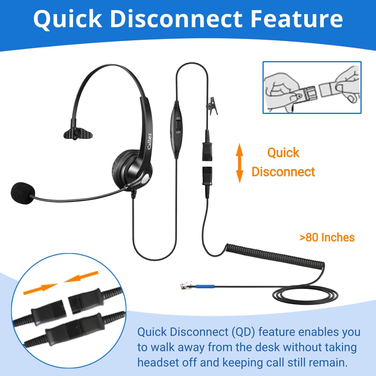 Callez Cisco Phone Headset with Mic Noise Cancelling, RJ9 Office Telephone Headset with Quick Disconnect Cord Compatible with Cisco IP Phone 7940 7942