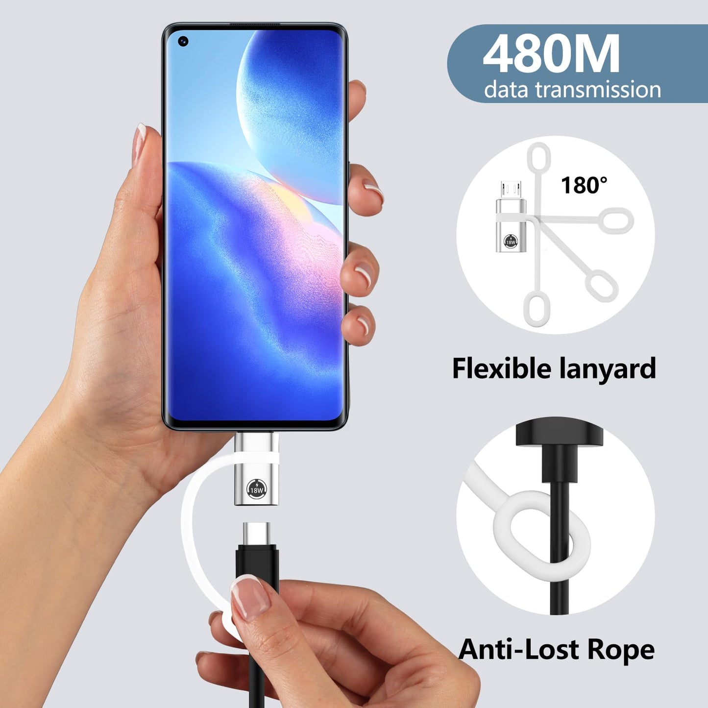 Liaoan USB C to Micro USB Adapter, 2 Pieces, Supports 18W Fast Charging and Data Transfer, Suitable for USB C Socket to Micro Plug Adapter, not…