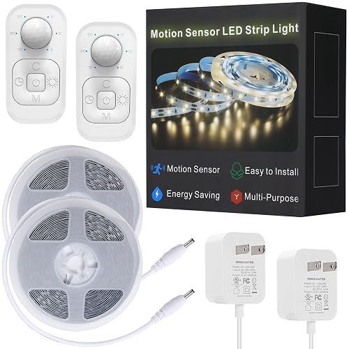 Motion Sensor Under Cabinet Lights - Plug-in LED Strip Lights Indoor With UL FCC Approved Adapter, Dimmer And Timer For Kitchen Cabinet, Counter