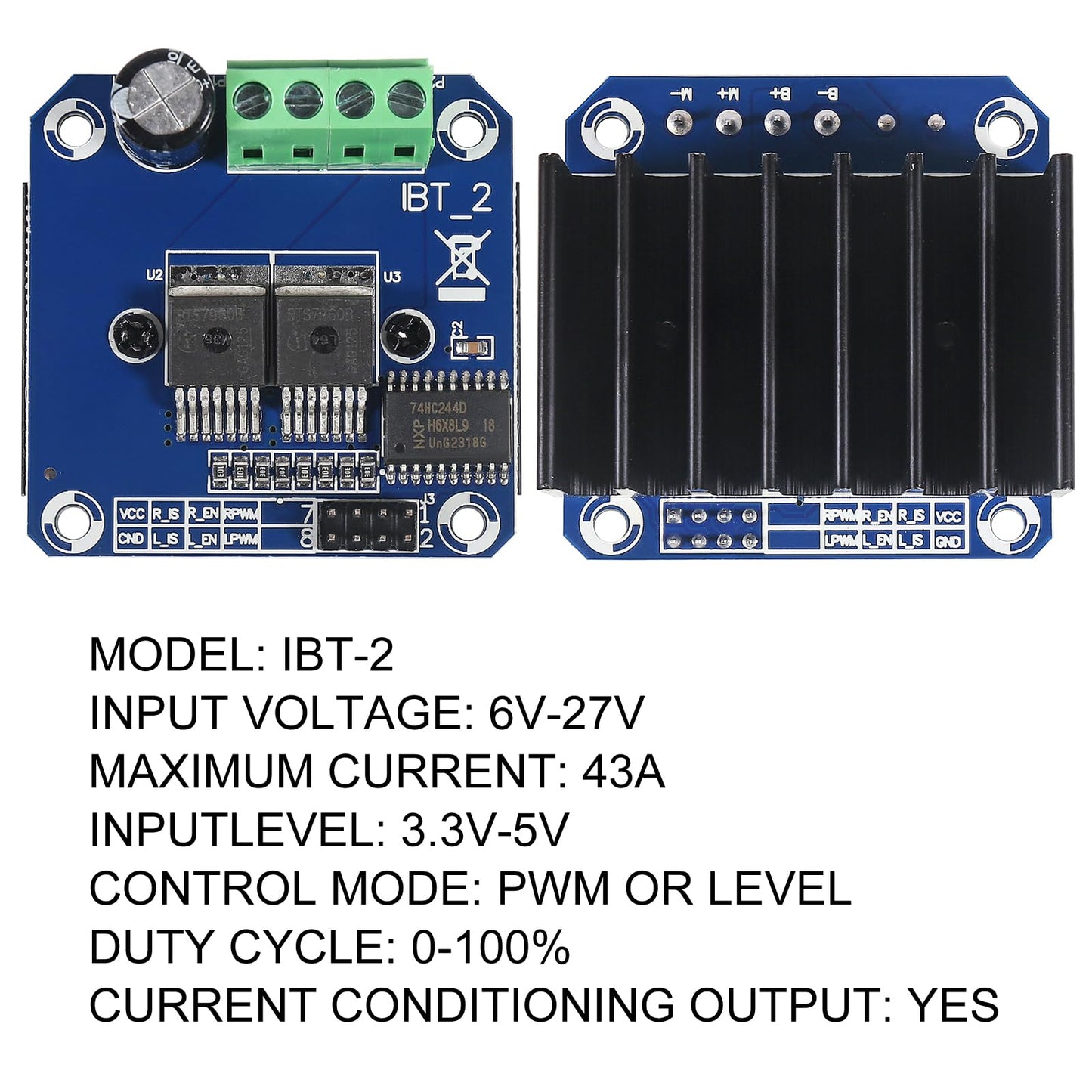 2PCS BTS7960 43A H-Bridge Double High Power Motor Driver Module/DIY Smart Car Current Diagnostic