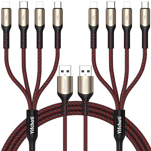 Bismdky Multi Charging Cable, 2Pack 4FT Nylon Braided Universal 4 in 1 Multiple USB Cable 3A Charging ?with Dual Phone/USB-C/Micro-USB Port Adapter