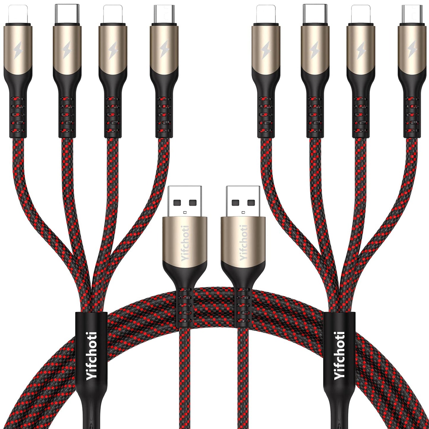 Bismdky Multi Charging Cable, 2Pack 4FT Nylon Braided Universal 4 in 1 Multiple USB Cable 3A Charging ?with Dual Phone/USB-C/Micro-USB Port Adapter