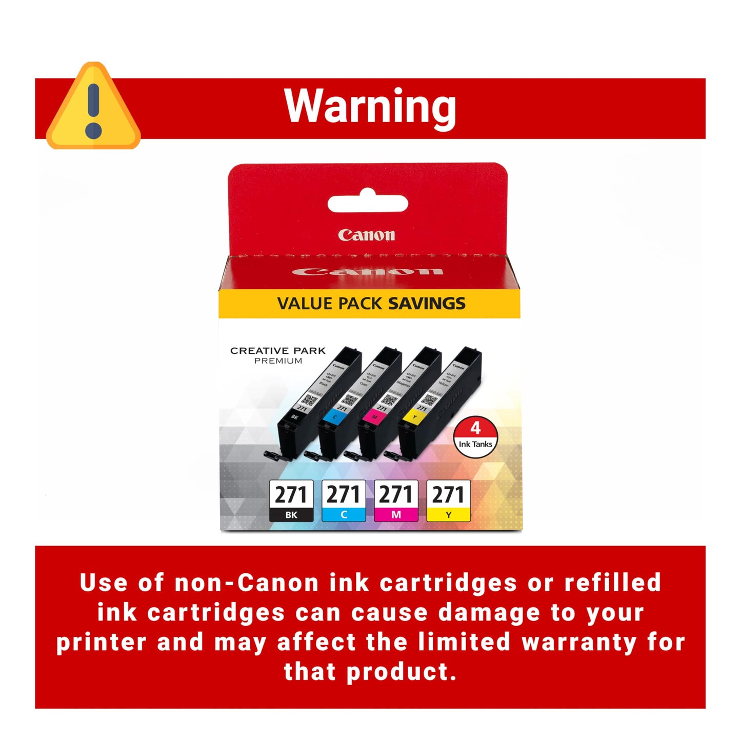 Canon CLI-271 Genuine BK/CMY 4 Color Value Pack, Compatible with MG6820, MG6821, MG6822, MG5720, MG5721, MG5722, MG7720, TS5020, TS6020, TS8020,