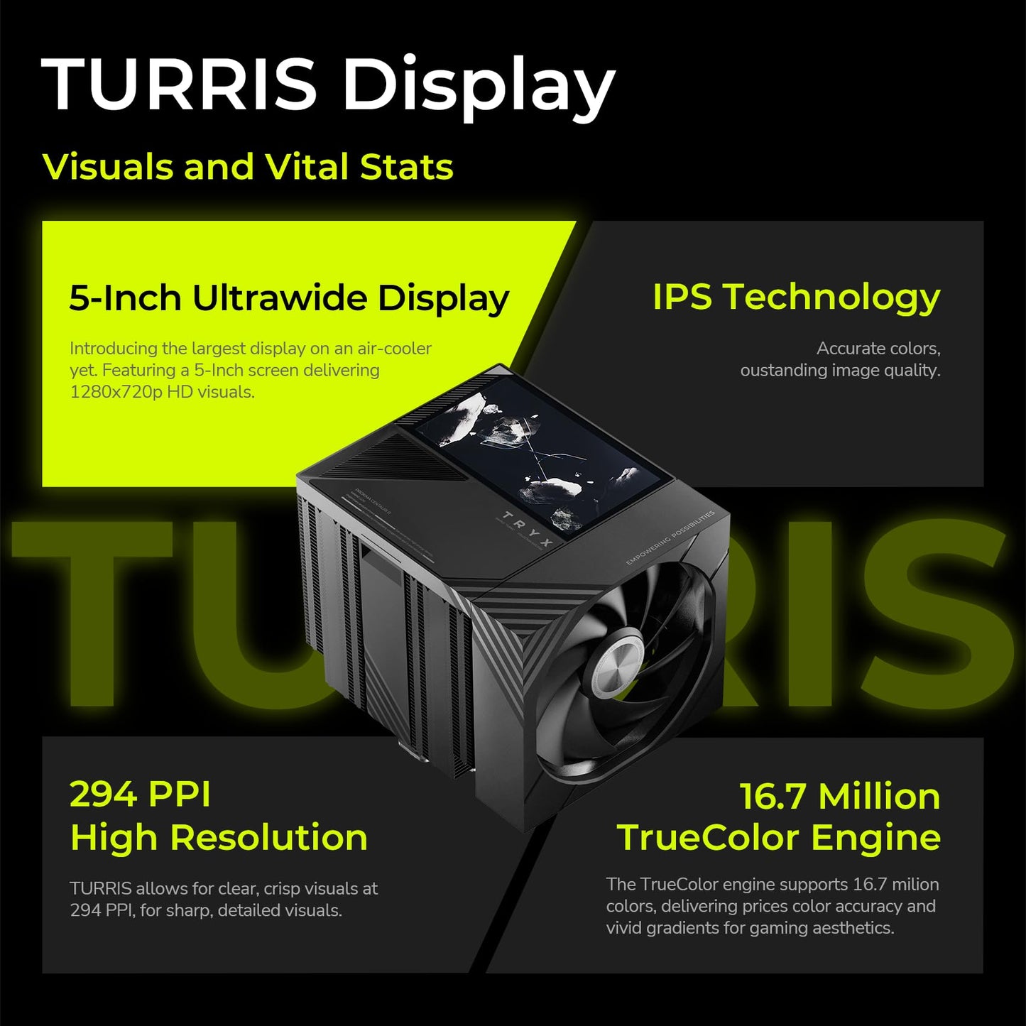 TRYX TURRIS 620 CPU Air Cooler 5.0" IPS Customizable Screen 280w TDP Dual Tower CPU Cooler Reflow Soldering with Display Powered by KANALI