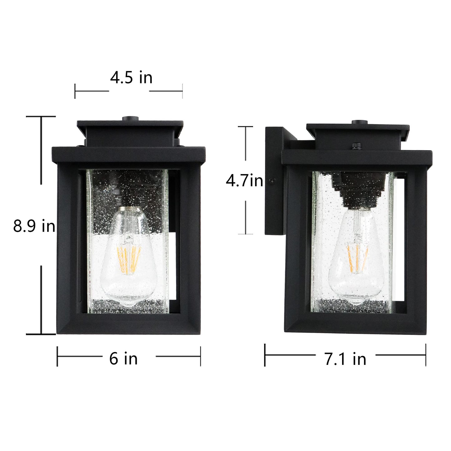 MONKFISH Modern Outdoor Wall Sconce Light - Waterproof Black Fixture with Bubble Glass Shade, Weather Resistant E26 Wall Light for Porch, Garden