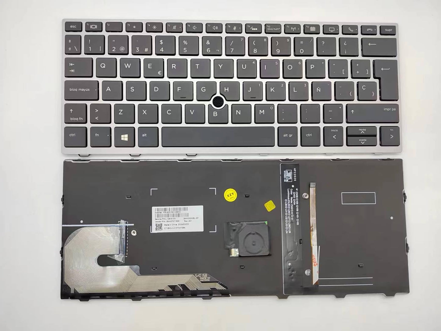 BINGZI Laptop Replacement Spanish Layout Keyboard for HP EliteBook 730 G5 735 G5 735 G6 830 G5 836 G5 830 G6 Backlit with Mouse Stick Silver Frame,