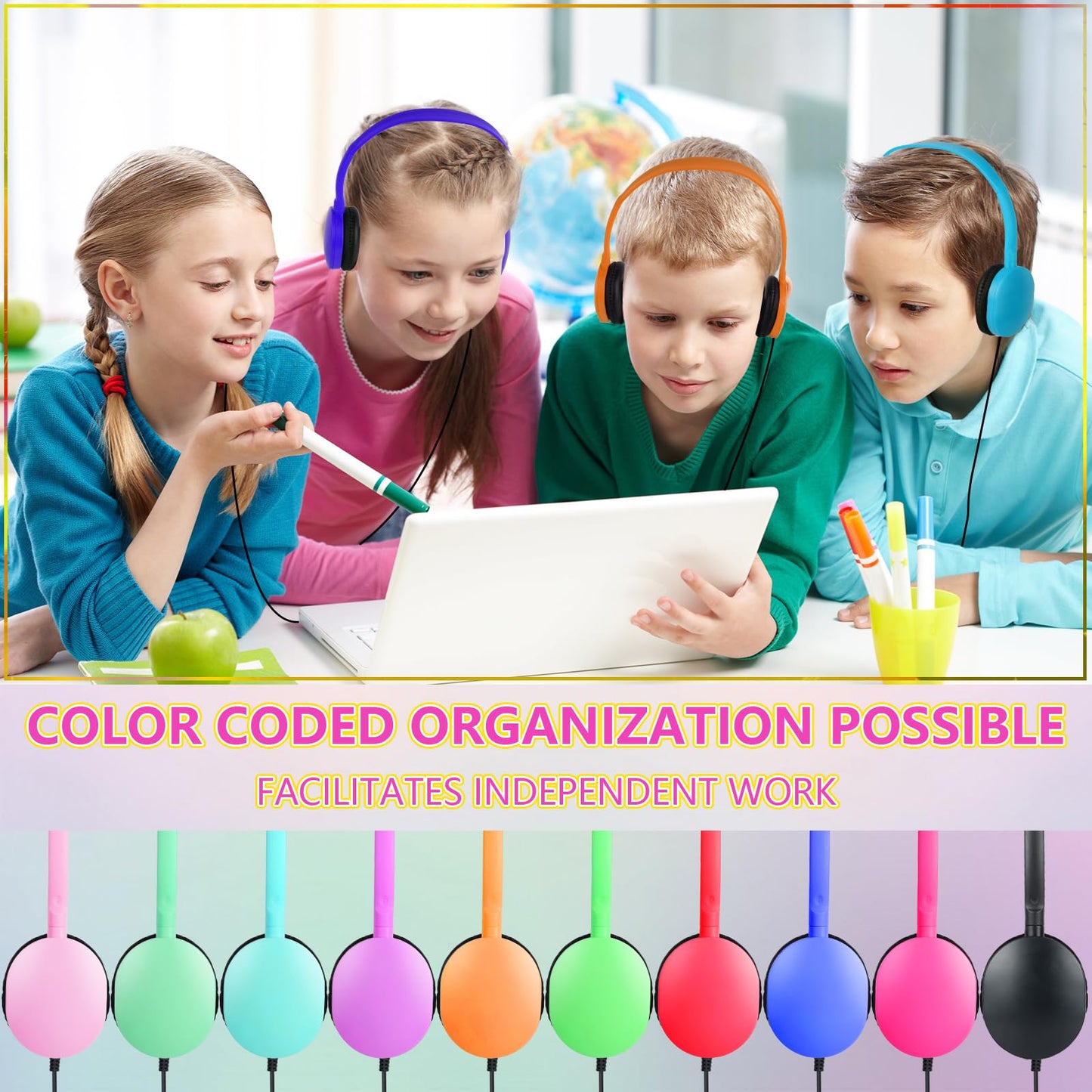 ZXQZYM Kids Classroom Bulk Headphones 100 Pack, Wired Adjustable Over-Ear