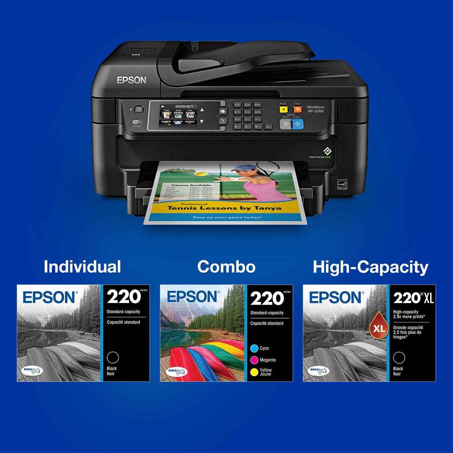 Epson 220 DURABrite Ultra Ink Standard Capacity Black & Color Cartridge Combo Pack (T220120-BCS) Works with Workforce WF-2630,2650, 2660, 2750, 2760