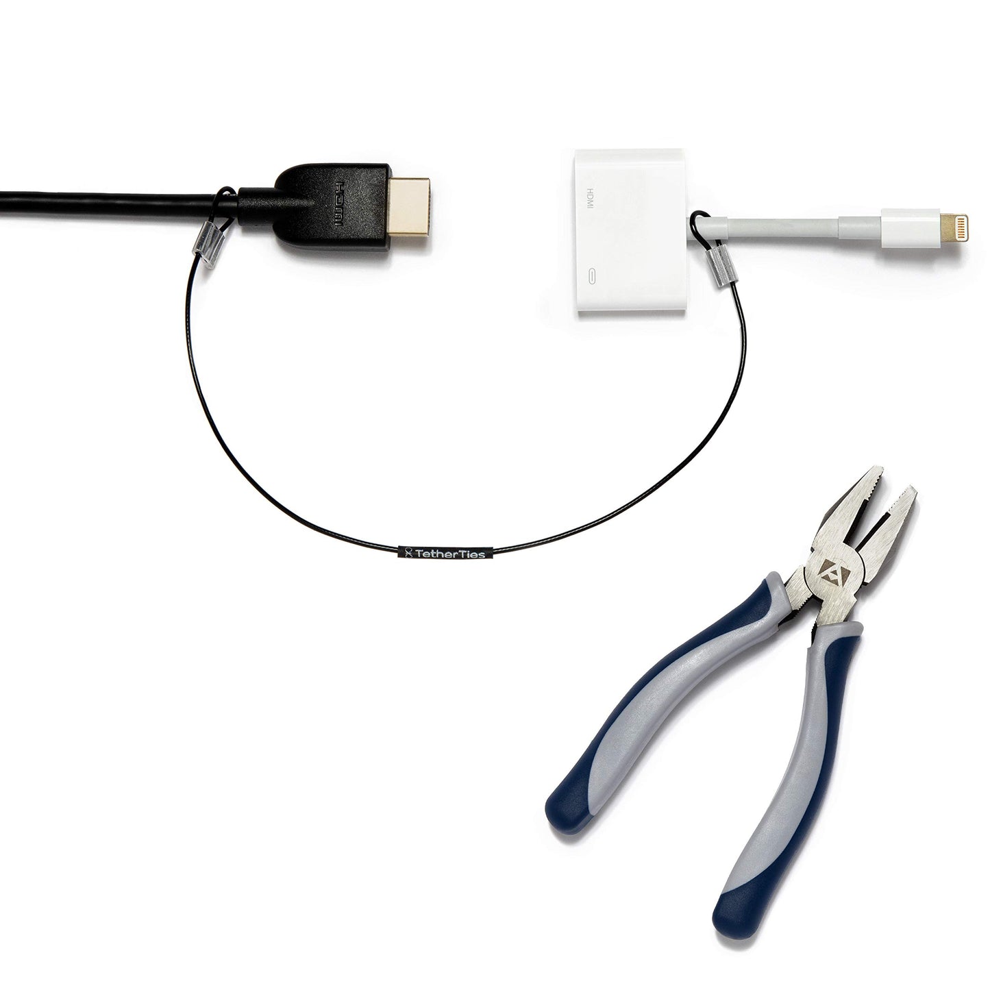 Patented Pre-Assembled Adapter Ties - Anti-Theft Cable Locks for Tools, Dongles, Tethers, Computer adapters. Steel Cable, Security Lock, Easy