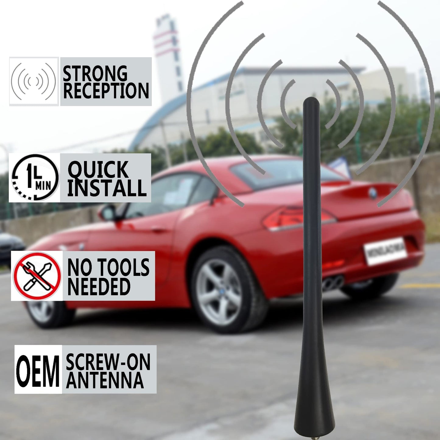 7 inch Rubber Antenna for BMW Z3 (1996-2002), BMW Z4 (2003-2016), AM/FM Radio Short Antenna Replacement