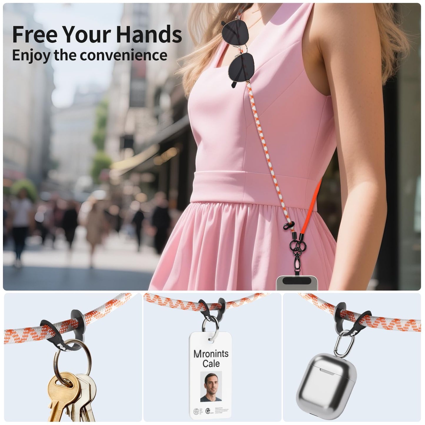 HOMEPAC 3 in 1 Cell Phone Lanyard, Detachable and Adjustable Mobile Phone Strap, Anti-Theft and Anti-Slip Design, Suitable for Most Smartphones