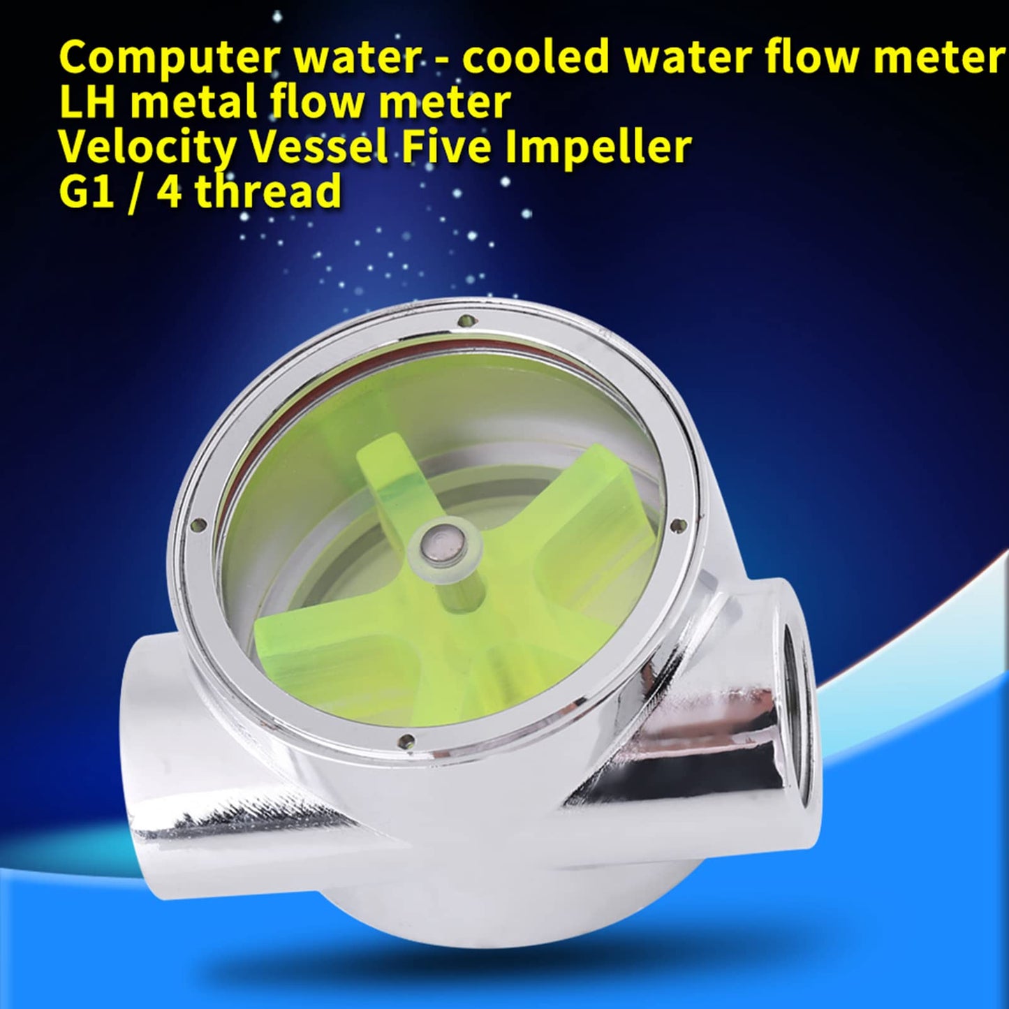 G1/4" Meter Indicator, Female to Female Thread Tungsten Alloy Water Indicator, with Green Impeller, for Computer Water Cooling System