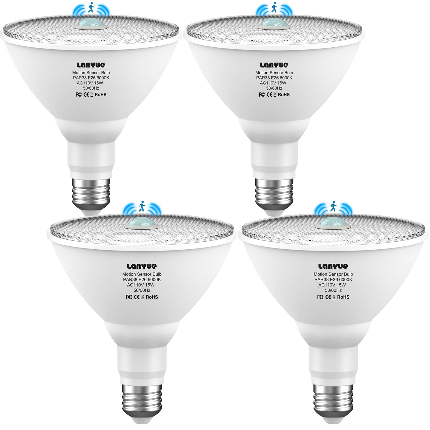 lanyue Motion Sensor Light Bulbs, Dusk to Dawn Outdoor Lighting, PAR38 Led Motion Sensor Flood Light 100 Watt Equivalent(15W), 6000K Daylight