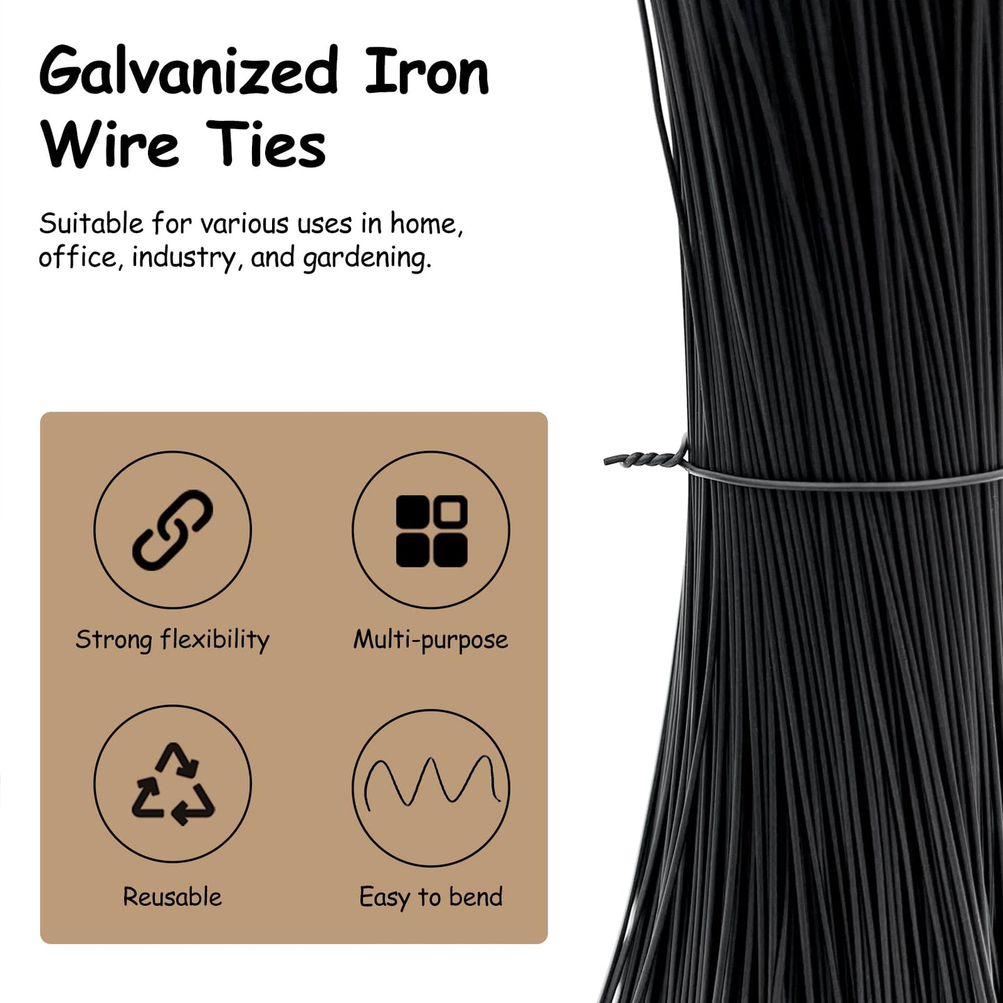 500-Pack Metallic Black Twist Ties - 6-Inch Reusable Cable, Wire & Bag Fasteners with Durable Metal Core