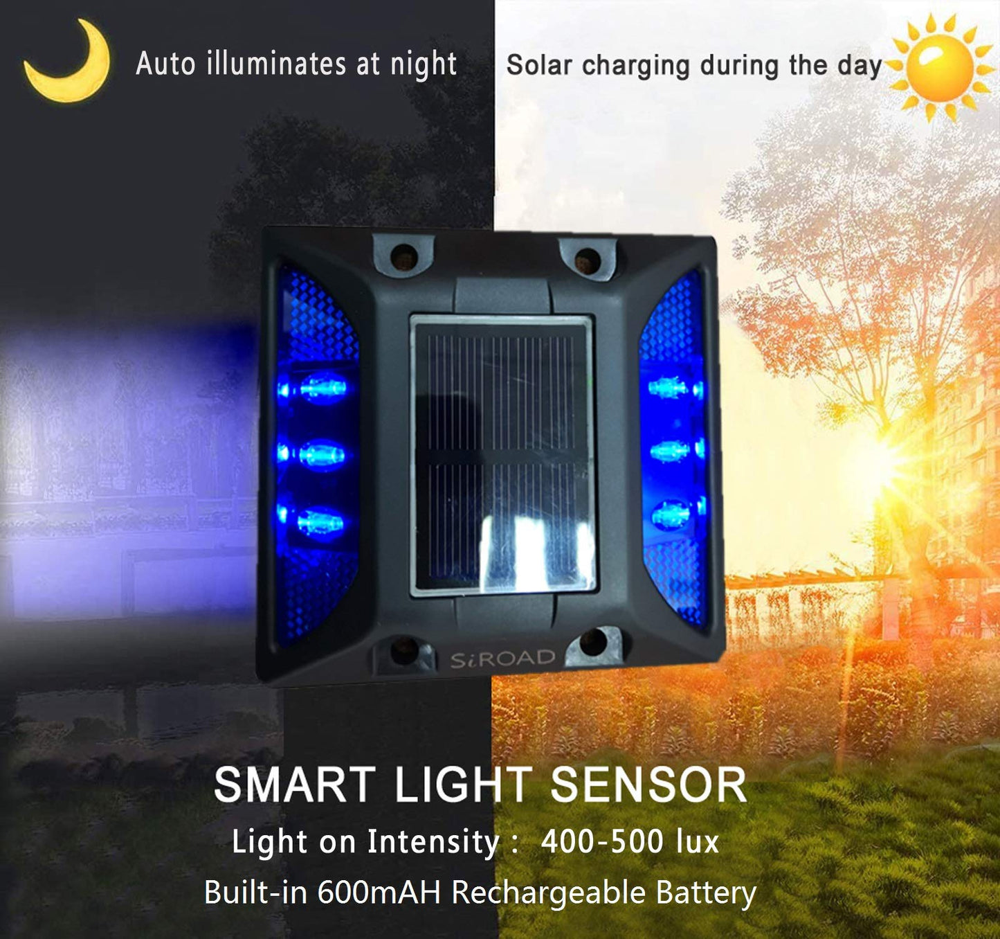 SIROAD Solar Driveway Deck Light, IP68 Waterproof Driveway Reflector Outdoor LED Light for Dock Walkway Lane Porch Patio Pathway Garden Yard Road