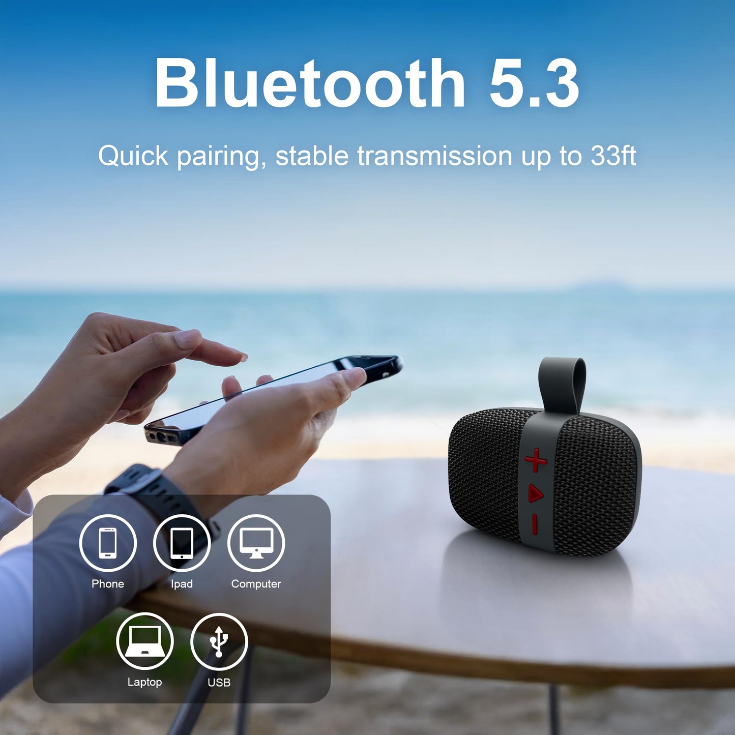 Fisher Portable Bluetooth Speakers, Clip-On Speakers Bluetooth Wireless, IPX5 Waterproof Speaker,10W Peak Power Bluetooth Speaker Stereo HD Sound, BT