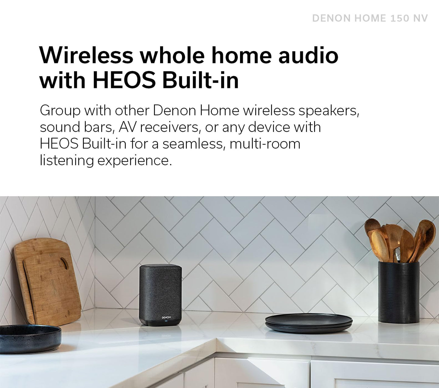 Denon Home 150 NV Wireless Speaker (2024 Model), Home Speaker with HEOS Built-in, AirPlay 2 & Bluetooth, Multi-Room Streaming, Simple Setup, Compact