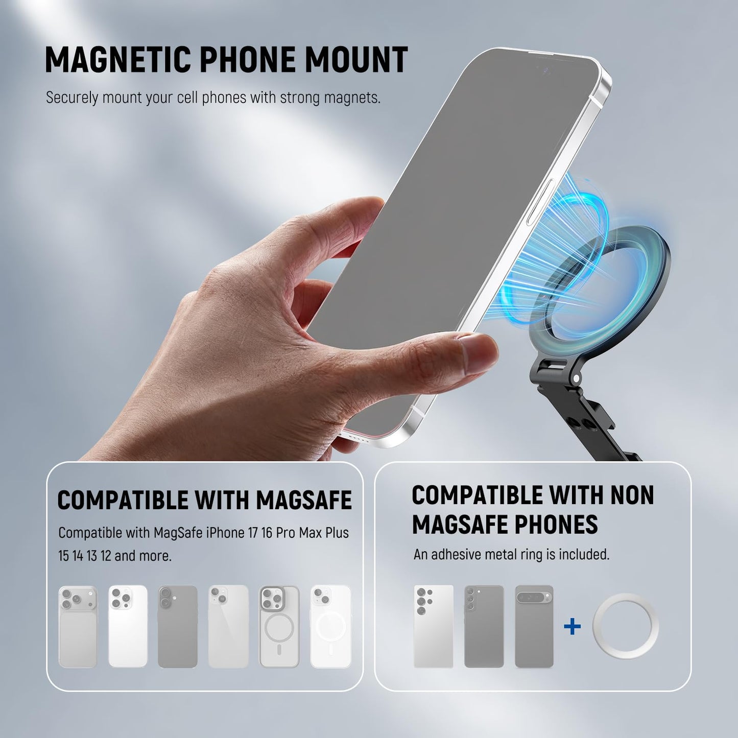 NEEWER Magnetic Tripod Phone Mount Cold Shoe Adapter, Aluminum Compact Lightweight Portable Phone Holder Attachment for Camera, Compatible