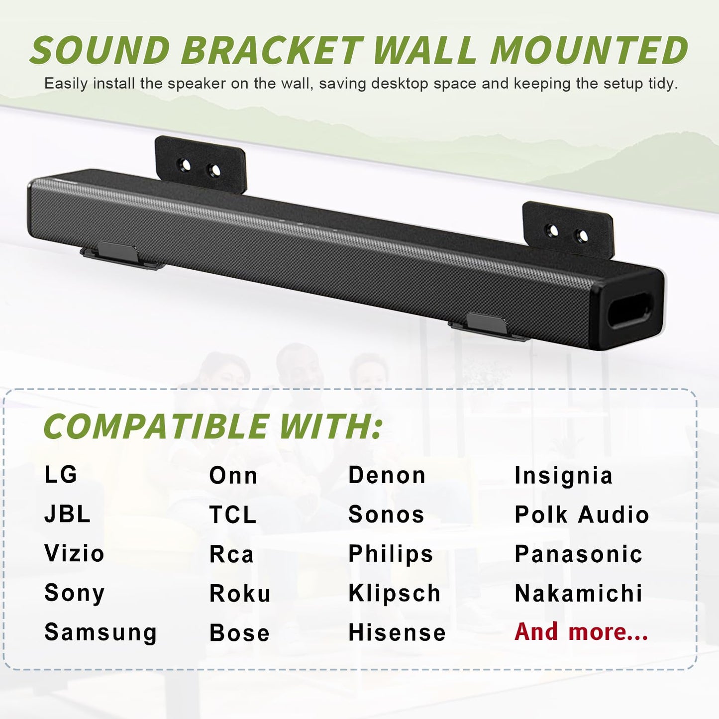 witrychuan Soundbar Wall Mount Bracket, Universal soundbar tv Mount Under tv with Two Depth Adjustable Speaker Stands, for Most Brands of Audio