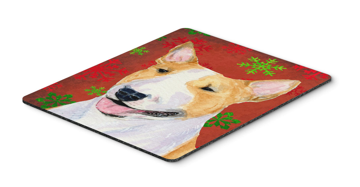 Caroline's Treasures SS4703MP Bull Terrier Red and Green Snowflakes Holiday Christmas Mouse Pad, Hot Pad or Trivet for Home Office Gaming Working